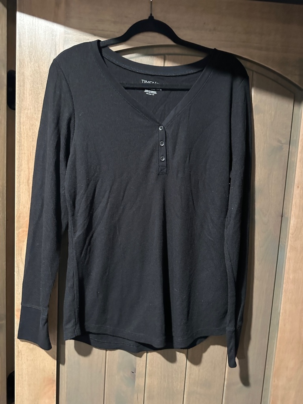Time and Tru Black Long-Sleeve Henley Top